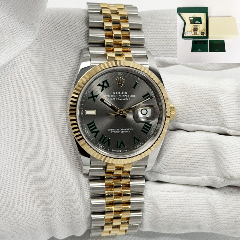 2021 Rolex Datejust 126233 36MM Wimbledon Grey Two-Tone 18K Yg Box Paper