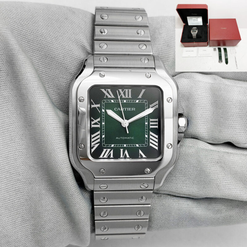 2025 Cartier Santos Medium WSSA0061 35MM Green Dial Steel Box Paper