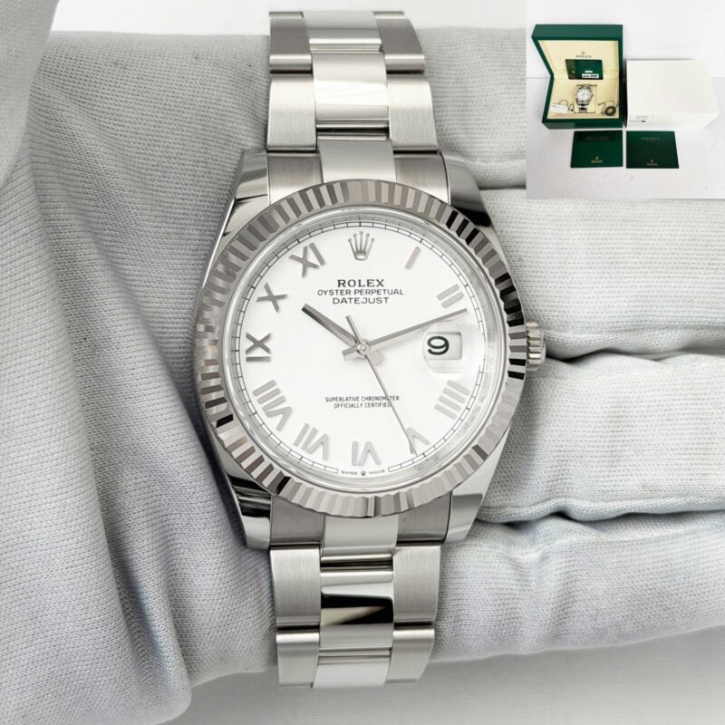 New 2026 Rolex Datejust 126334 41MM White Roman Oyster Fluted Steel B/p