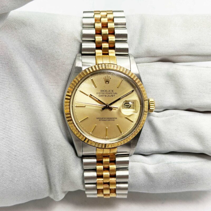 1987 Rolex Datejust 16013 36MM Champagne Fluted Jubilee Two-Tone 18K Yg