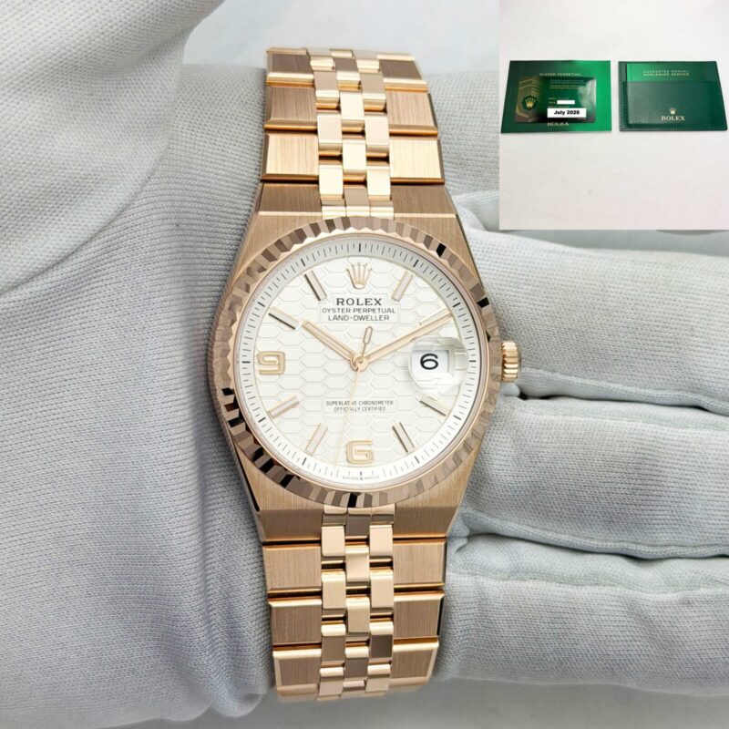 New 2026 Rolex Land-Dweller 127235 36MM White Fluted 18K Everose Gold Box Paper