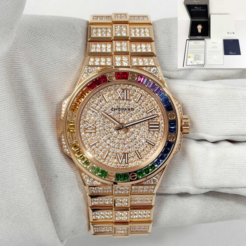 New 2026 Chopard Alpine Eagle 295363-5004 41MM Rainbow Pave Diamond 18K Rg B/p
