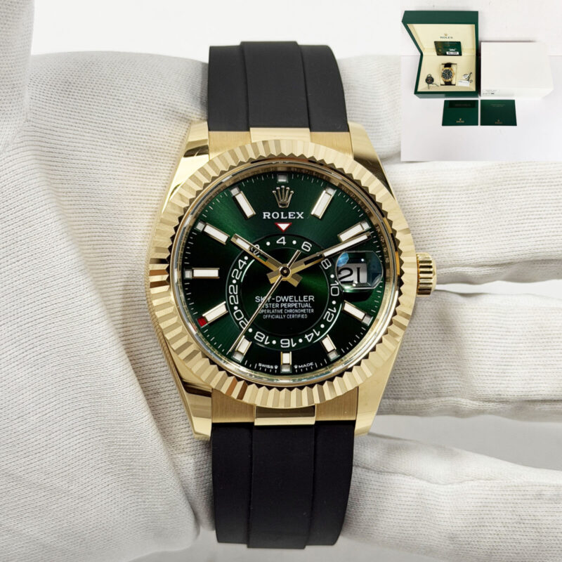 2025 Rolex Sky-Dweller 336238 42MM Fluted Green 18K Yg Oysterflex B/p