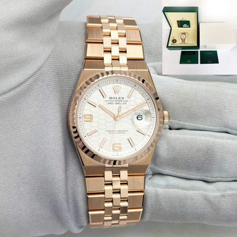 New 2026 Rolex Land-Dweller 127235 36MM White Fluted 18K Everose Gold Box Paper