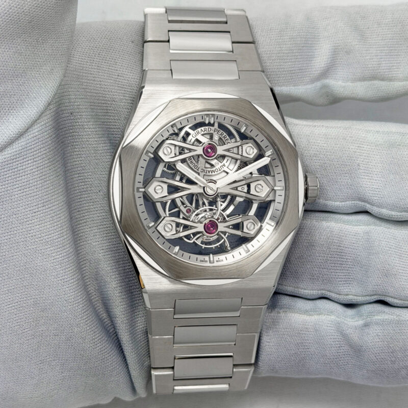 New Girard Perregaux Laureato Three Gold Bridges GP99112 41MM Skeleton Steel Box Paper