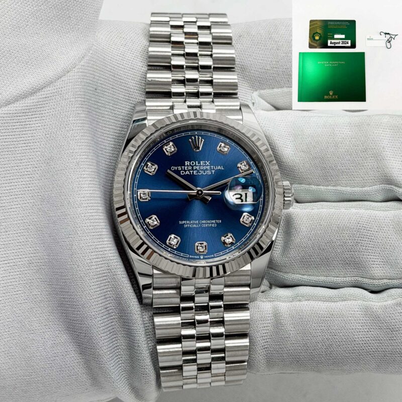 2024 Rolex Datejust 126234 36MM Blue Diamond Dial Fluted Jubilee Paper