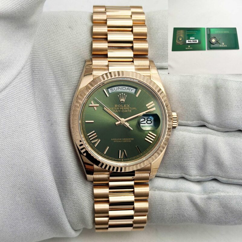 New 2026 Rolex Day-Date 128235 36MM Olive Green 18K Everose Gold Box Paper