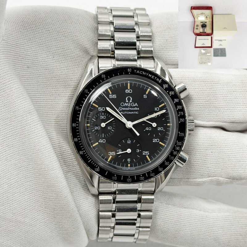 1996 Omega Speedmaster Reduced 351.05.000 39MM Black Steel Box Paper
