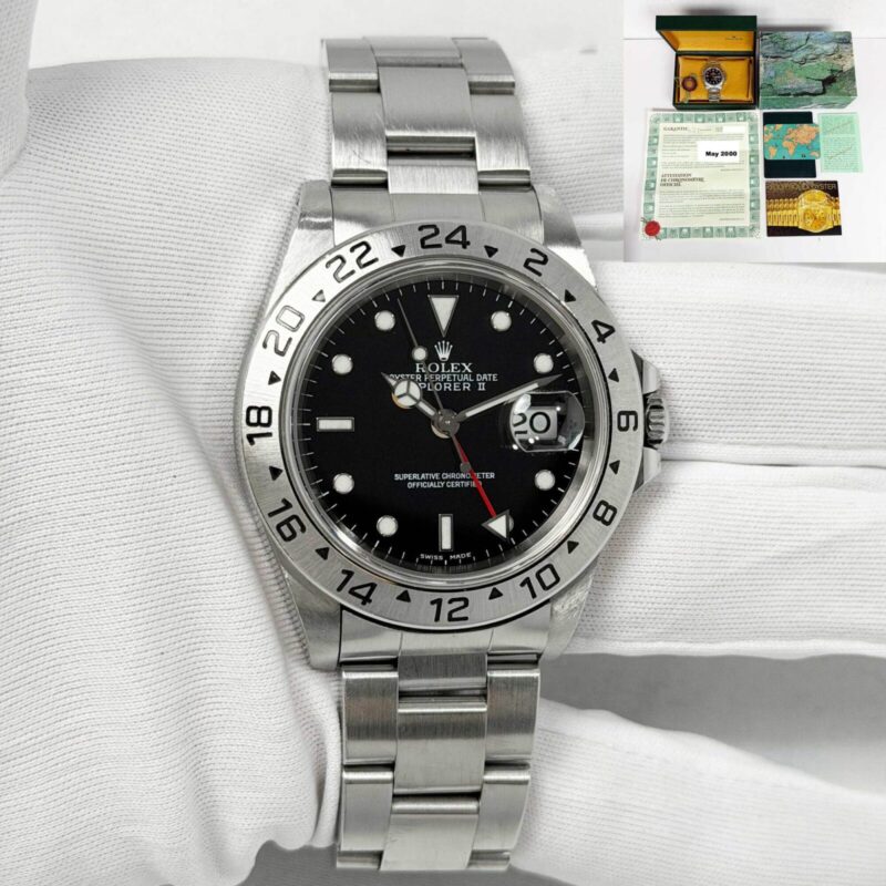 2000 Rolex Explorer II 16570 40MM Black Oyster Steel Box Paper