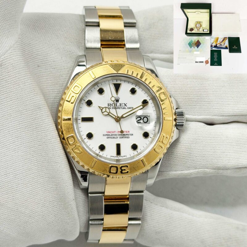 2006 Rolex Yacht-Master 16623 40MM White Two-Tone 18K Yellow Gold Box Paper