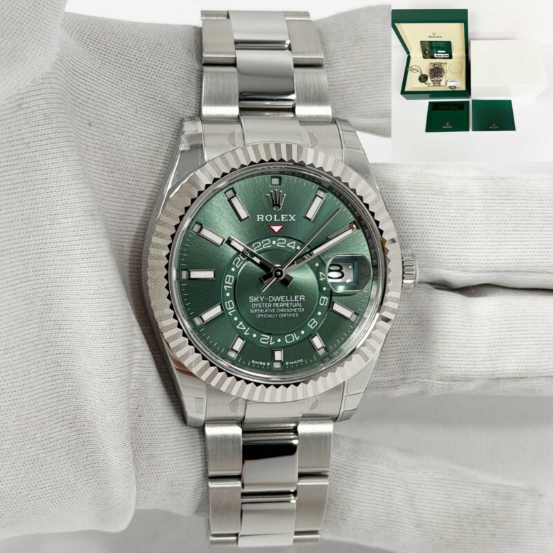 New 2026 Rolex Sky-Dweller 336934 42MM Mint Green Oyster Fluted Steel B/p