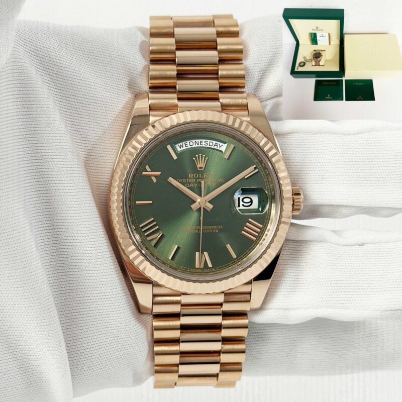2018 Rolex Day-Date 228235 40MM Olive Green 18K Everose Gold B/p