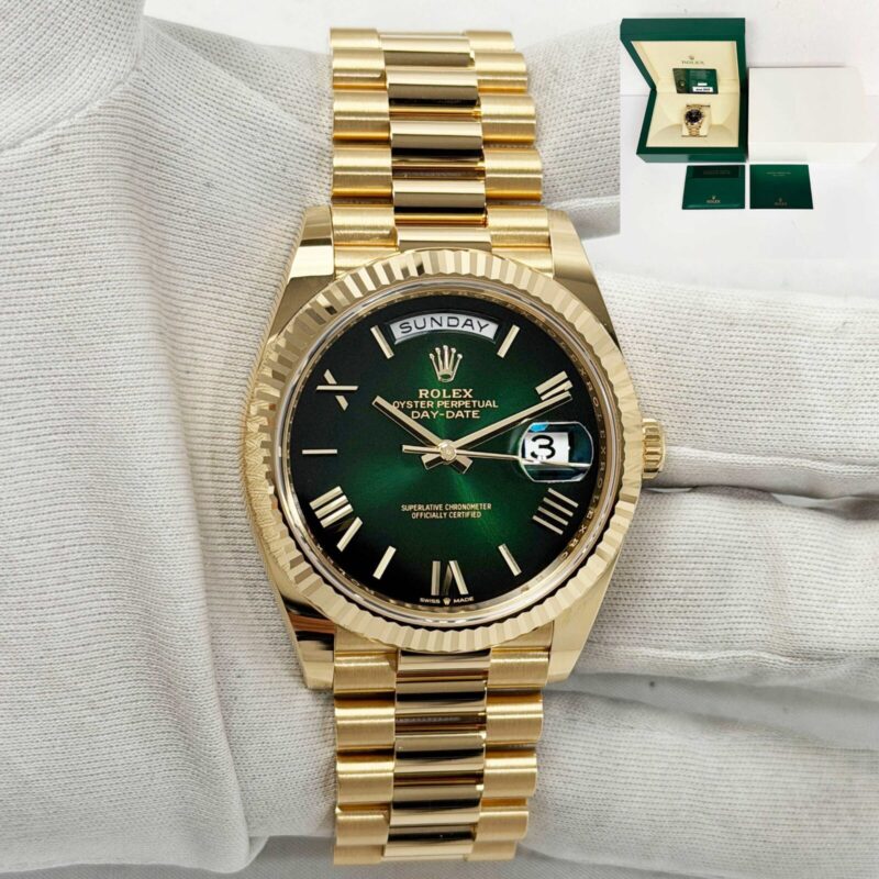 Lnib 2025 Rolex Day-Date 228238 40MM Green Ombre Fluted President 18K Yg B/p