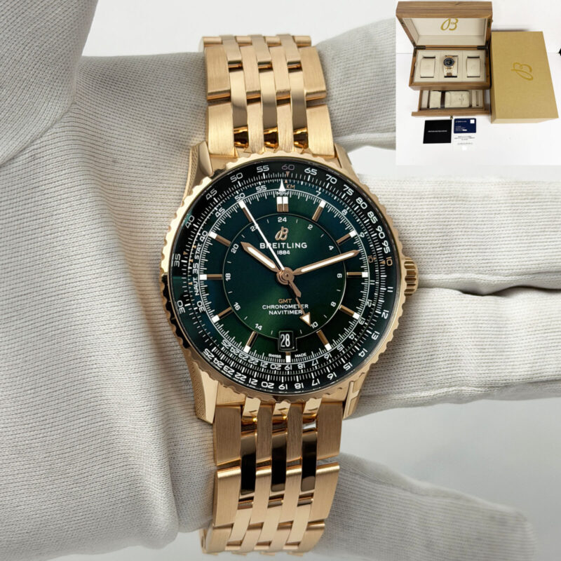 Breitling Navitimer GMT R32310251L1R1 41MM Green 18K Rose Gold Box Paper