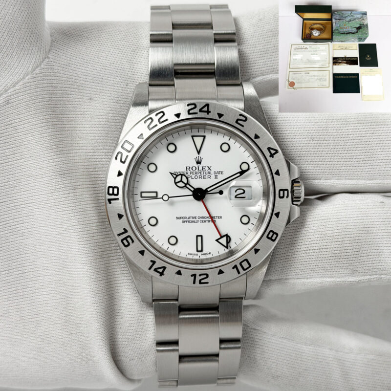 Mint Unpolished 2003 Rolex Explorer II Polar 16570 40MM White Steel Box Paper