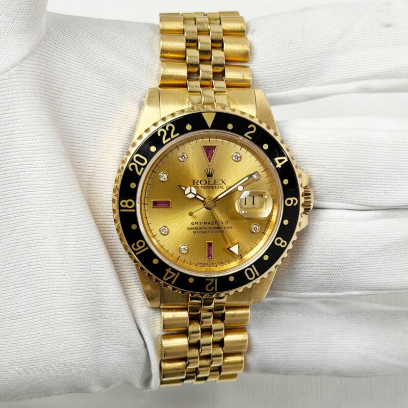 1990 Rolex GMT-Master II 16718 40MM Serti Dial Jubilee 18K Yg E-Serial