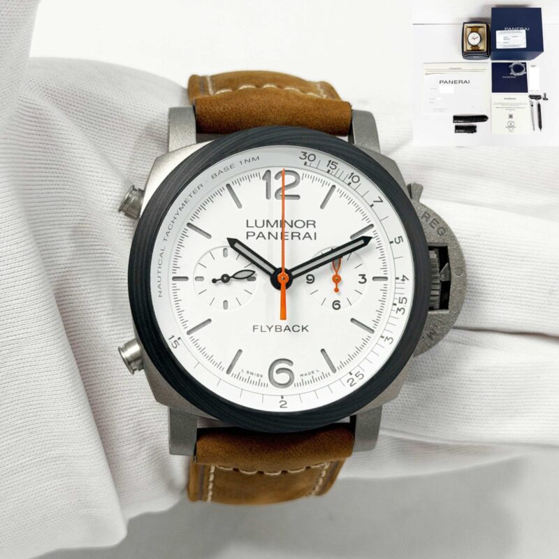 2023 Panerai Luminor Chrono Flyback Zebra PAM01297 44MM White Titanium B/p