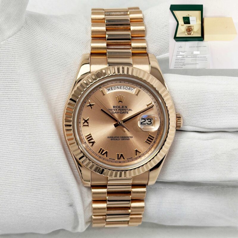 Rolex Day-Date II 218235 41MM Rose Roman Dial 18K Rose Gold Box Service Card