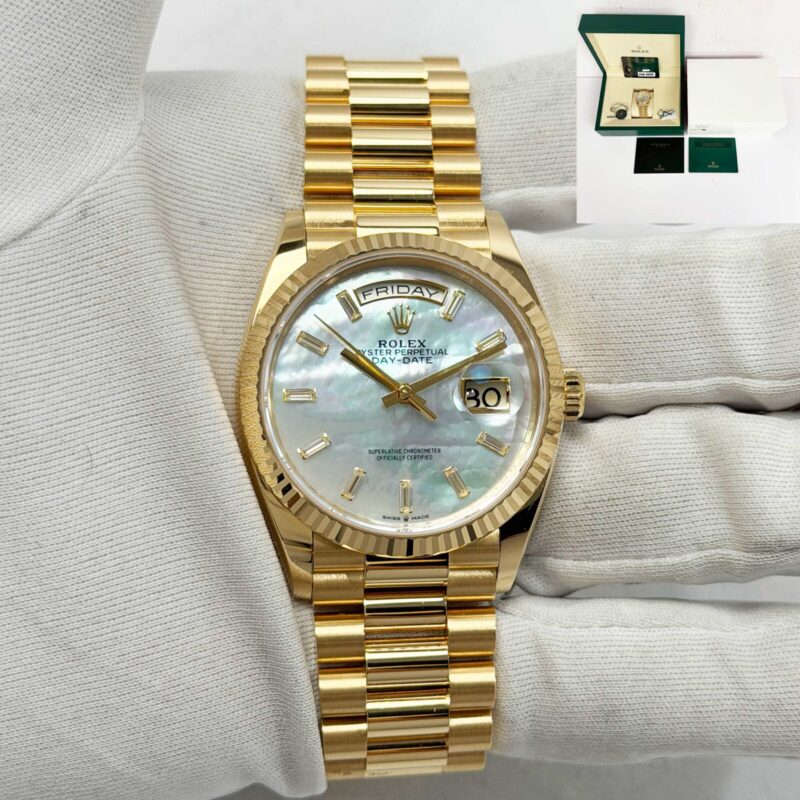 2026 Rolex Day-Date 128238 36MM Mop Dial 18K Yellow Gold Box Paper