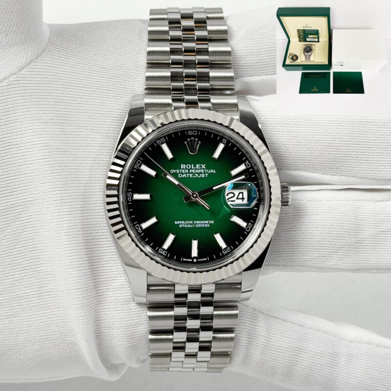 New Rolex Datejust 126334 41MM Green Ombre Fluted Jubilee Steel Box Paper
