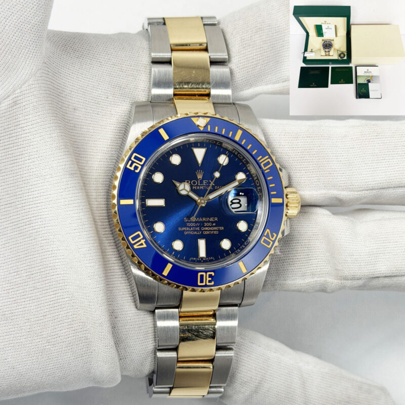 2016 Rolex Submariner Date Bluesy 116613LB 40MM Blue Two-Tone 18K Yg B/p