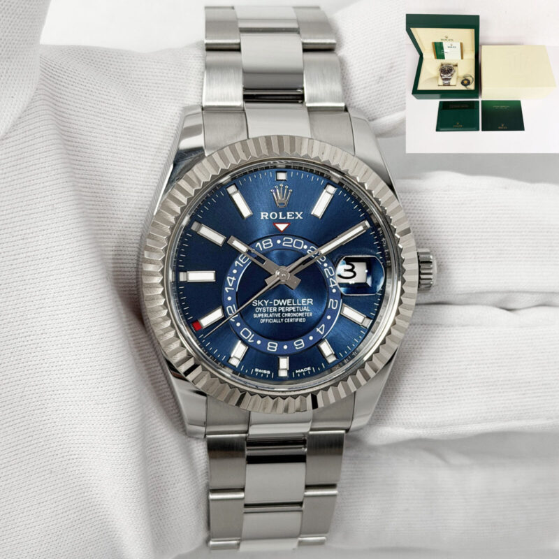 Mint 2018 Rolex Sky-Dweller 326934 42MM Blue Oyster Steel Box Paper