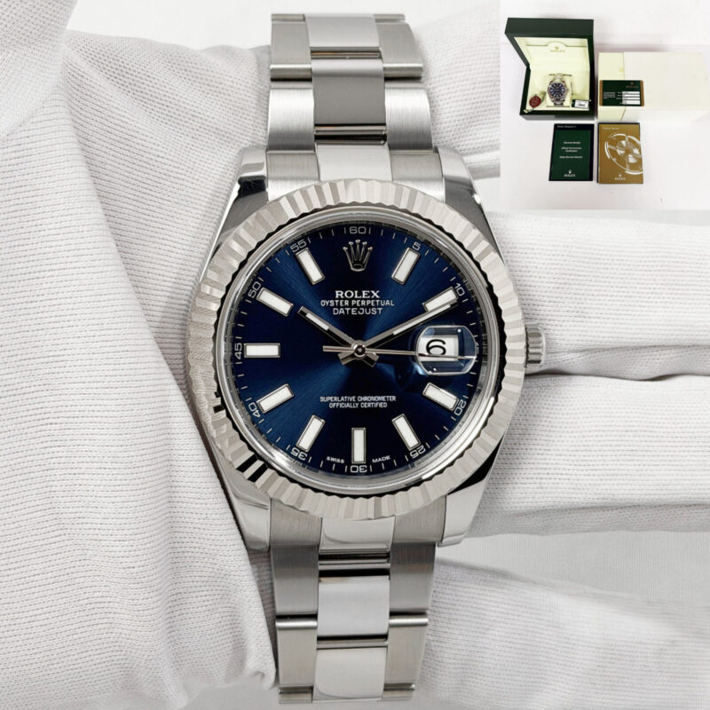 2012 Rolex Datejust II 116334 41MM Blue Index Fluted Oyster Steel Box Paper
