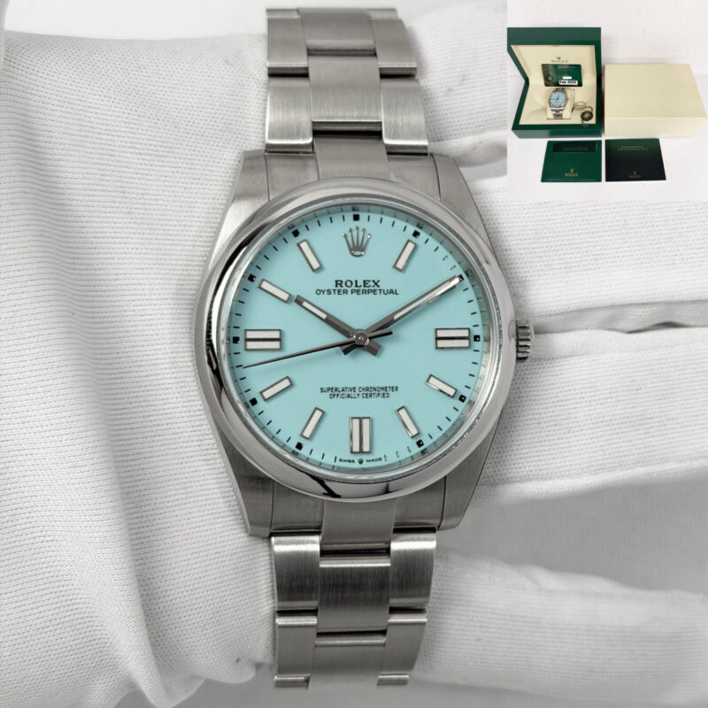 2022 Rolex Oyster Perpetual 124300 41MM Tiffany Blue Stick Oyster Steel B/p