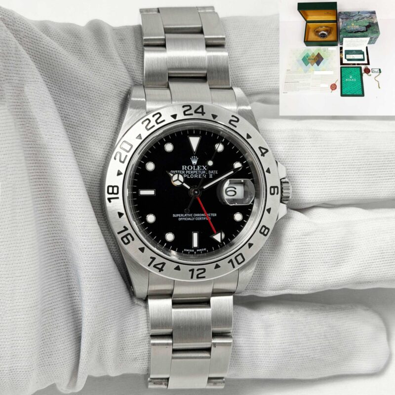 2003 Rolex Explorer II 16570 40MM Black Oyster Steel Box Paper Service Card