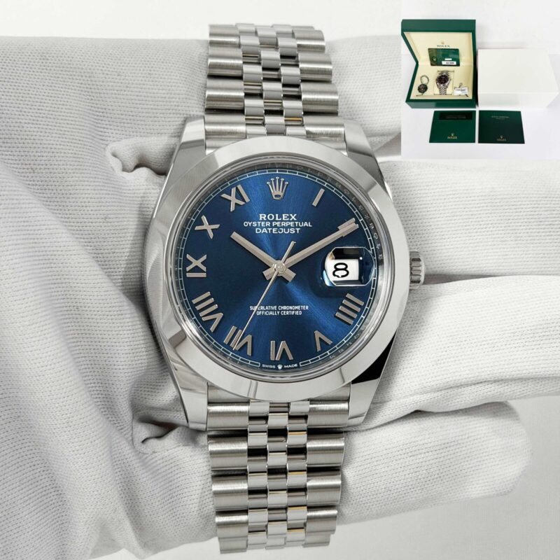 New 2026 Rolex Datejust 126300 41MM Blue Roman Smooth Jubilee Steel Box Paper