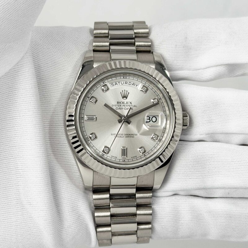 Rolex Day-Date II 218239 41MM Silver Diamond Dial 18K Wg Presidential