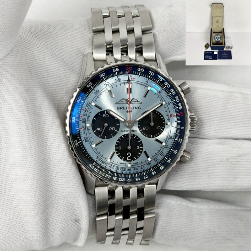 2025 Breitling Navitimer B01 Chronograph AB0138 43MM Ice Blue Steel Box Paper