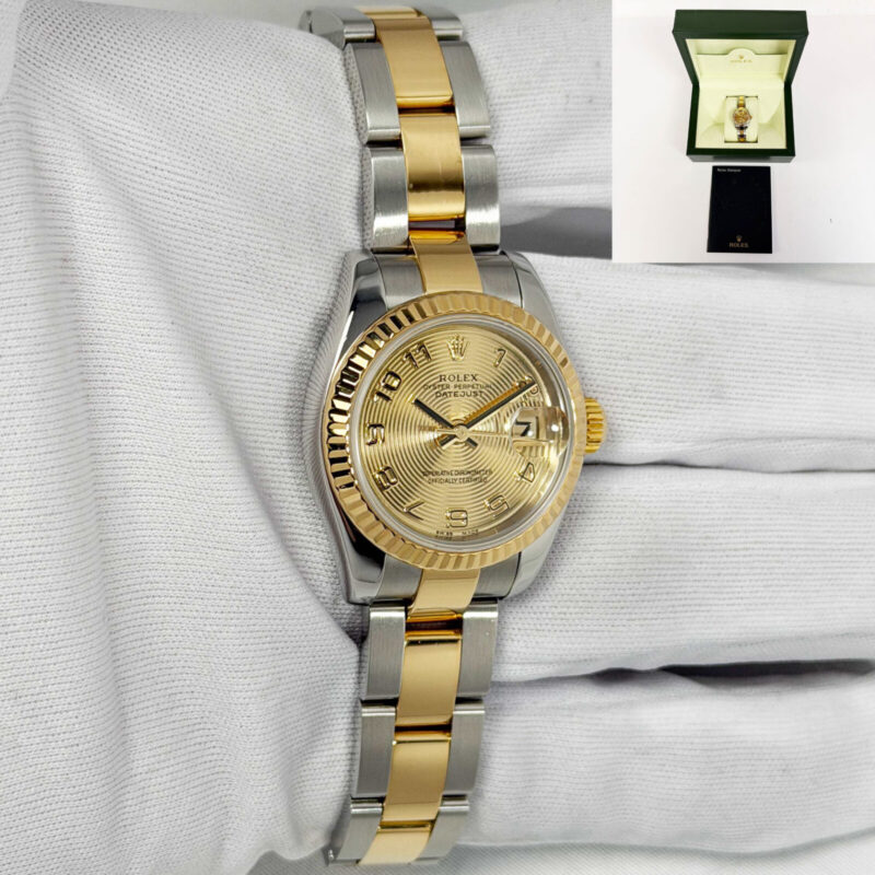 Rolex Lady-Datejust 179173 26MM Arabic Concentric Dial Yg F-Serial Box Booklet