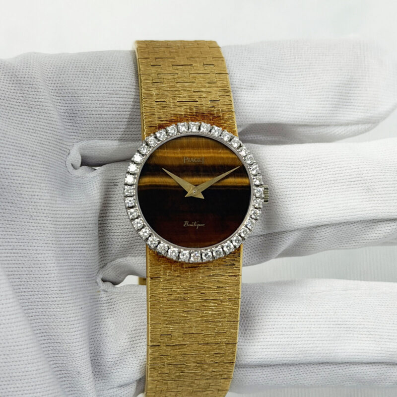 Piaget Vintage 9706 A6 24MM Tiger Eye Dial Diamonds 18K Yellow Gold