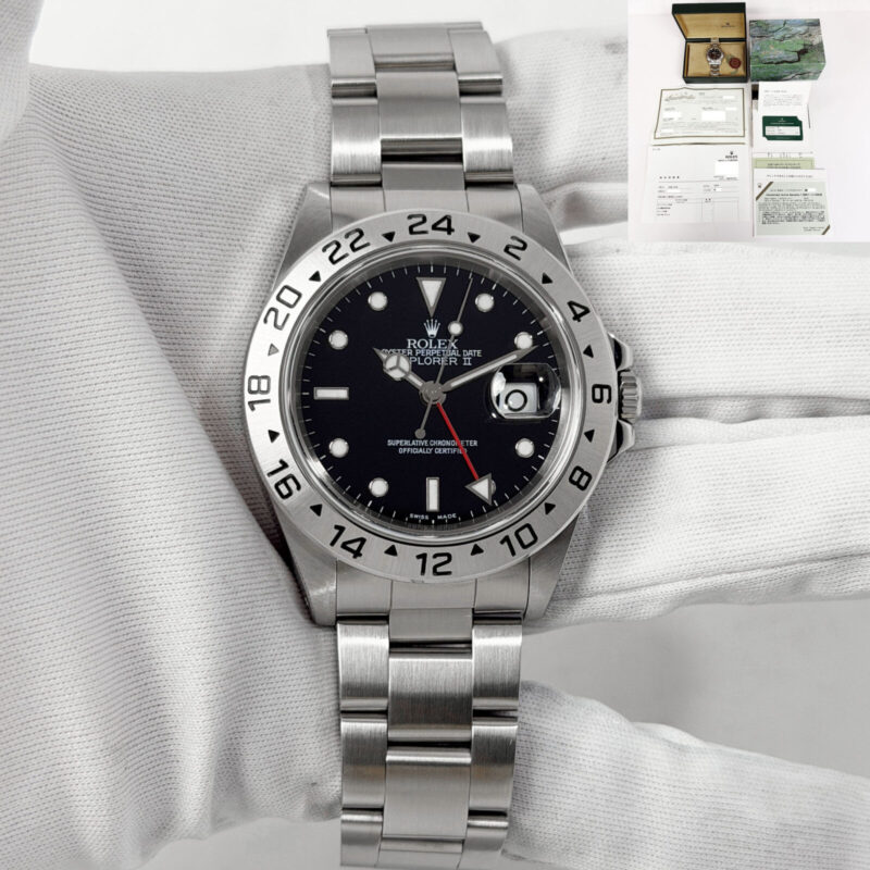 2000 Rolex Explorer II 16570 40MM Black Oyster Steel Box Paper Service Card