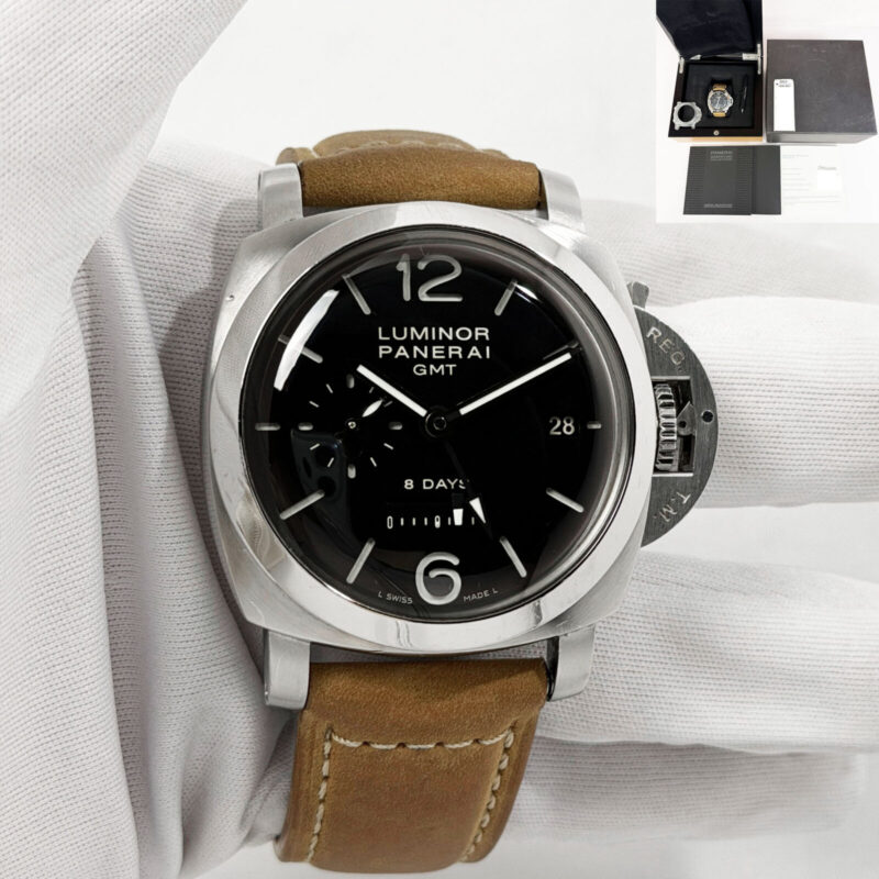 2007 Panerai Luminor 1950 8 Days GMT PAM00233 44MM Black Dot Dial Steel B/p