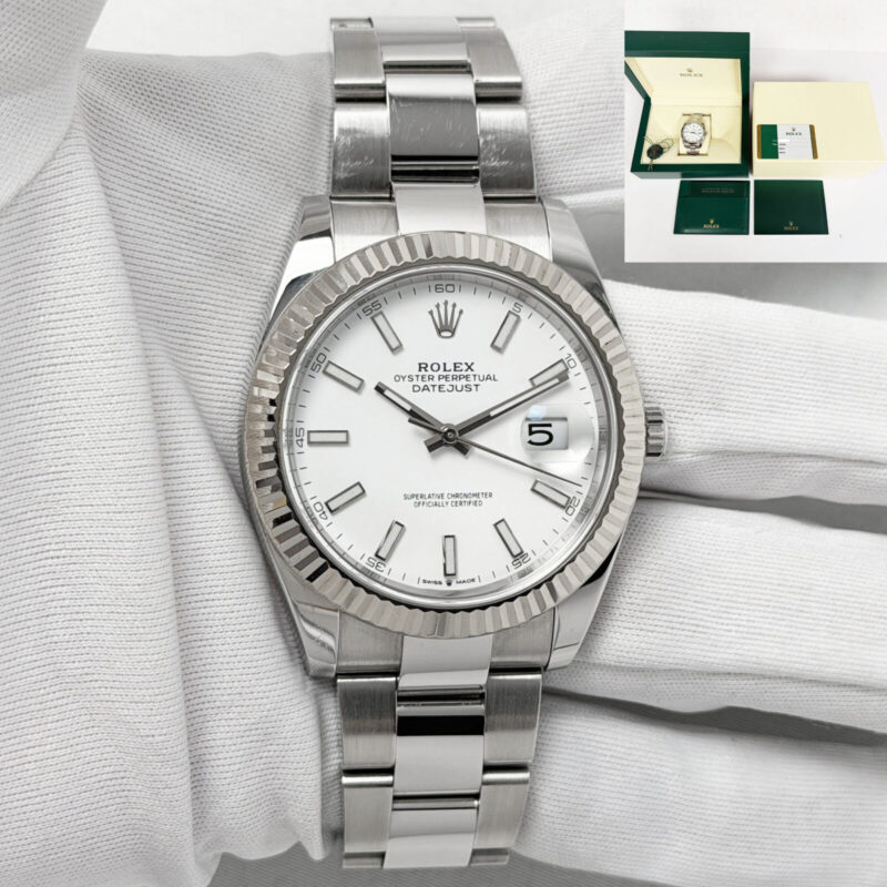 2019 Rolex Datejust 126334 41MM White Stick Dial Fluted Oyster Steel Box Paper