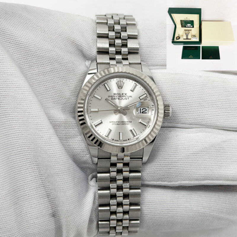 2022 Rolex Lady-Datejust 279174 28MM Silver Stick Steel Jubilee Box Paper