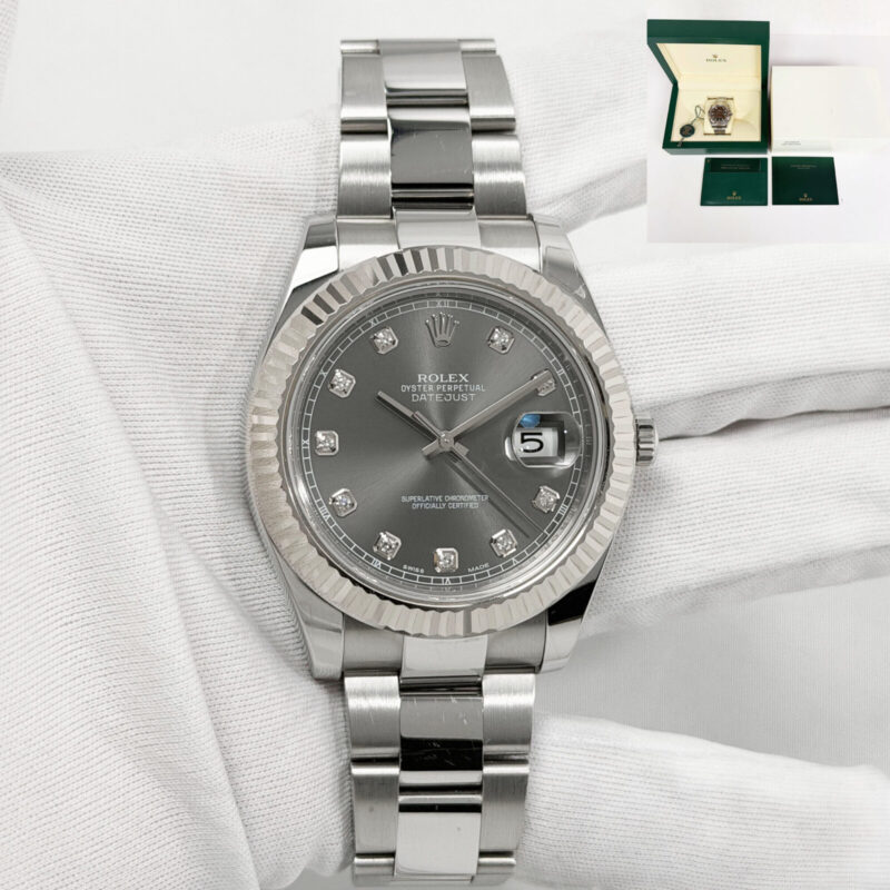 Rolex Datejust 126334 41MM Rhodium Diamond Dial Oyster Steel Box