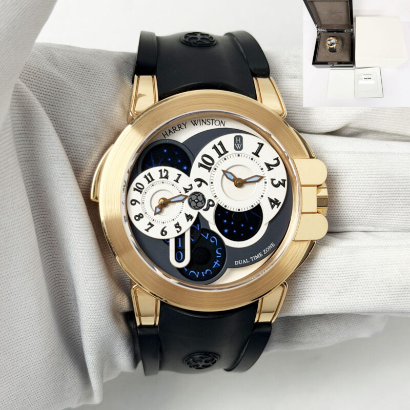 Lnib 2026 Harry Winston Ocean Dual Time 400MATZ44R 44MM Blue 18K Rg Box Paper