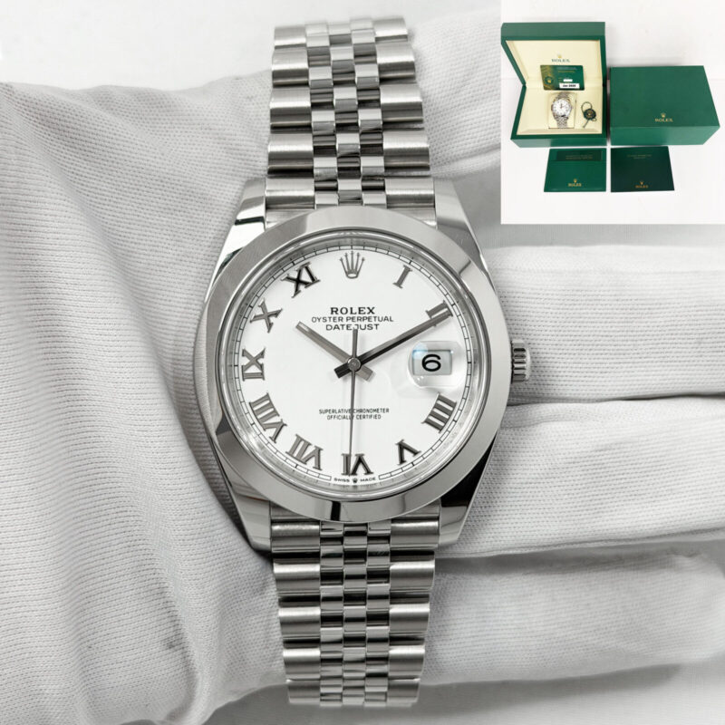 2026 Rolex Datejust 126300 41MM White Smooth Jubilee Roman Steel Box Paper