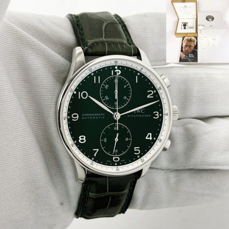 2005 IWC Portuguese Chrono Boris Becker IW371430 40.9MM Green Steel Box Paper