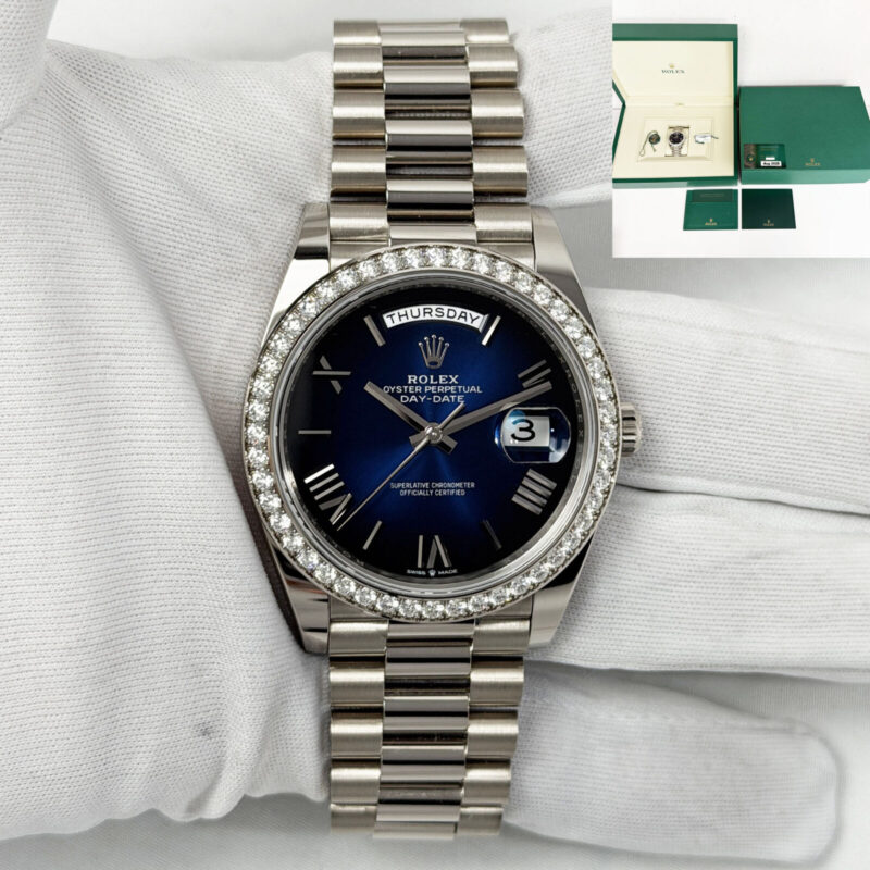 Unworn 2025 Rolex Day-Date 228349RBR 40MM Blue Ombre 18K Wg Diamond B/p