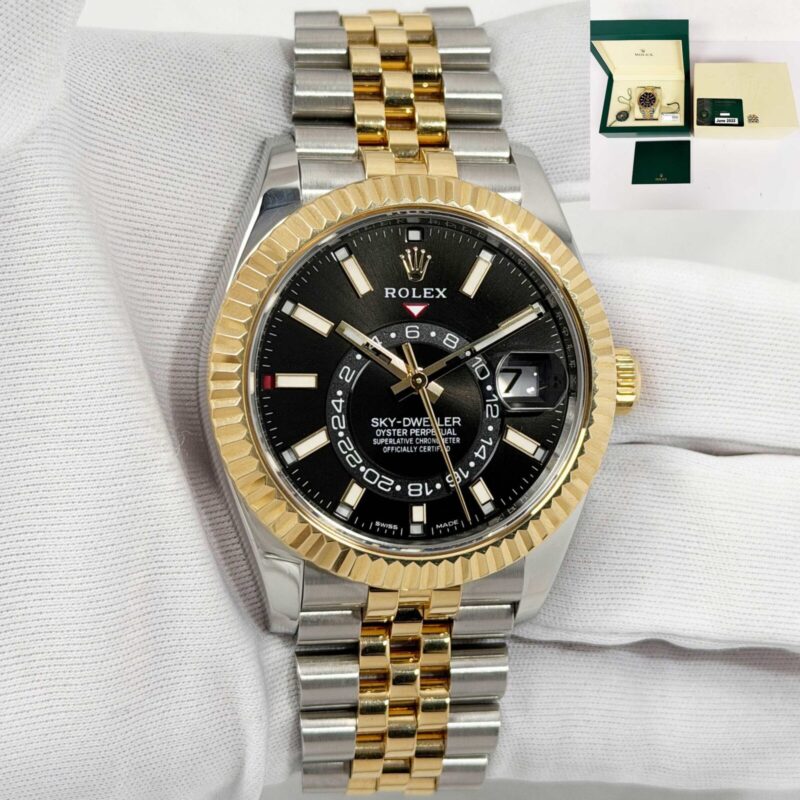 2022 Rolex Sky-Dweller 326933 42MM Black Jubilee Two-Tone 18K Yg Box Paper
