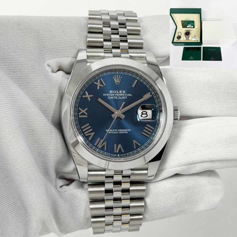 New 2026 Rolex Datejust 126300 41MM Blue Roman Smooth Jubilee Steel Box Paper
