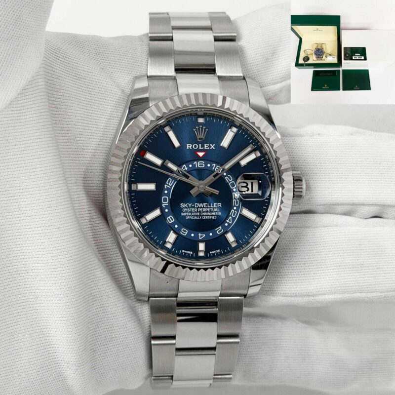 Mint Unpolished 2021 Rolex Sky-Dweller 326934 42MM Blue Oyster Steel Box Paper