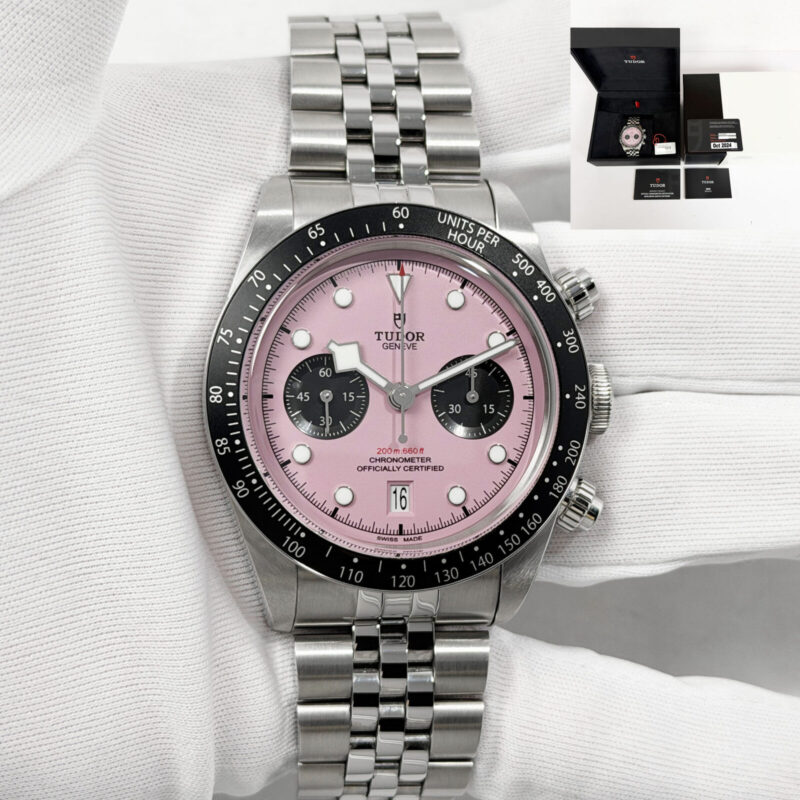 Mint Unpolished 2024 Tudor Black Bay Chronograph 79360N 41MM Pink Steel B/p