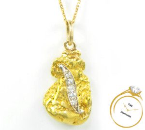 24k-Yellow-Gold-Nugget-Diamond-Pendant-610-Grams-Necklace-Charm-113212939871