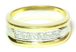 VVS-Clarity-Mens-Princess-Diamond-Wedding-Band-14k-Two-Tone-Gold-10ct-Size-13-131707236941