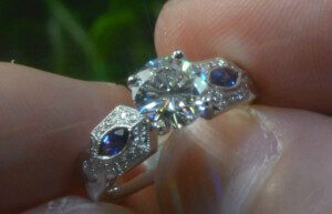 Diamond-Blue-Sapphire-Round-Engagement-Semi-Mount-Ring-18k-White-Gold-Size-65-172986244882